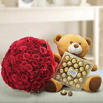 valentine's day flowers with teddy bear